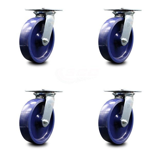 8 Inch Heavy Duty Solid Poly Caster Set with Ball Bearings SCC, 4PK